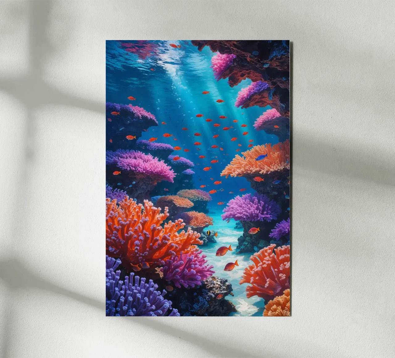 Illuminated Coral Reef with Swimming Fish alu-dibond by AlbertKlee