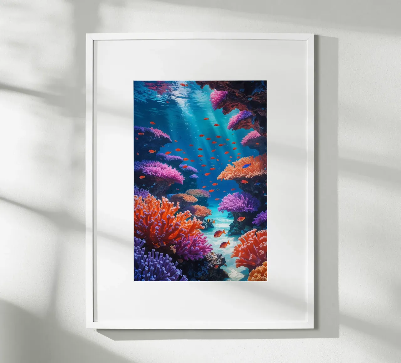 Illuminated Coral Reef with Swimming Fish carta hahnemühle da AlbertKlee