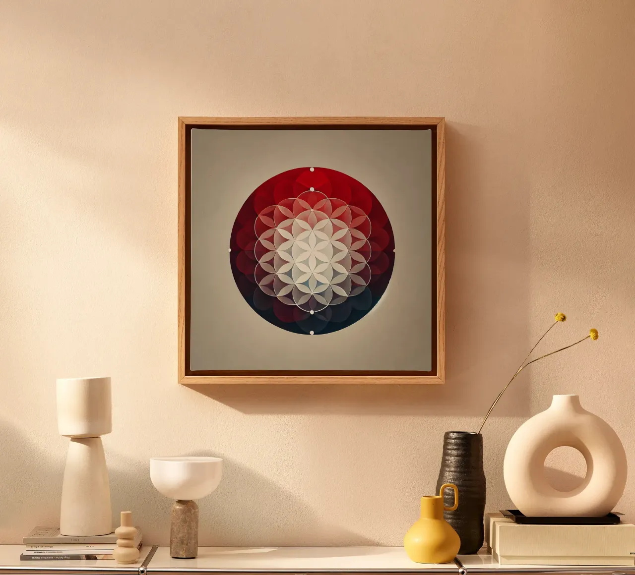 Bloem des levens rood canvas met Baklijst van spiritual