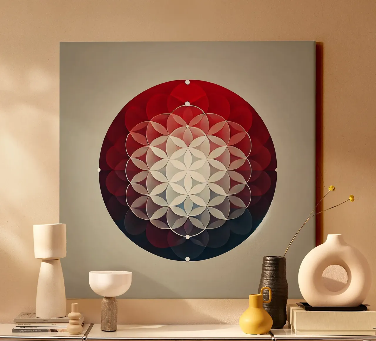 Bloem des levens rood canvas met Baklijst van spiritual