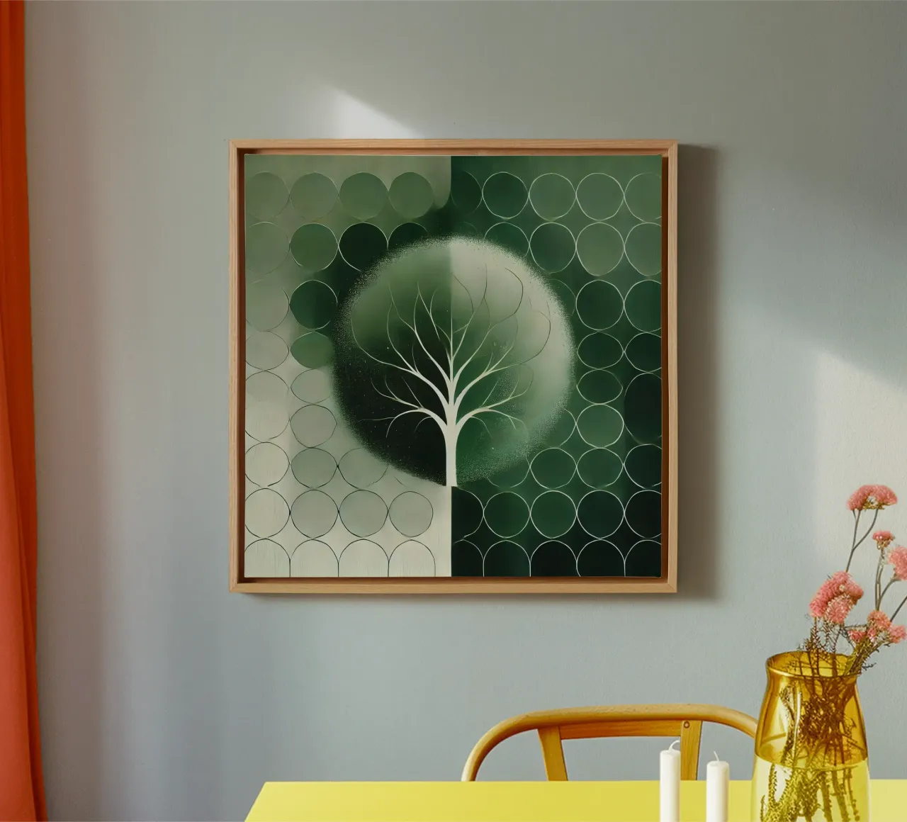 Tree green canvas with Floater frame by spiritual