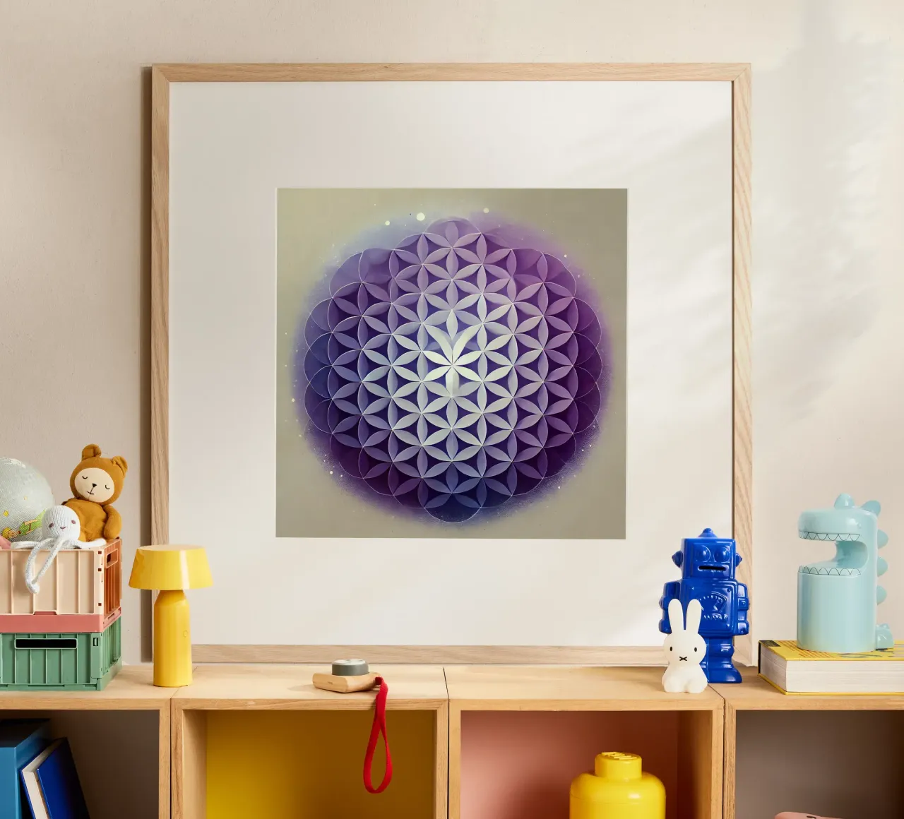 Fiore della vita - viola poster con telaio in alluminio da spiritual