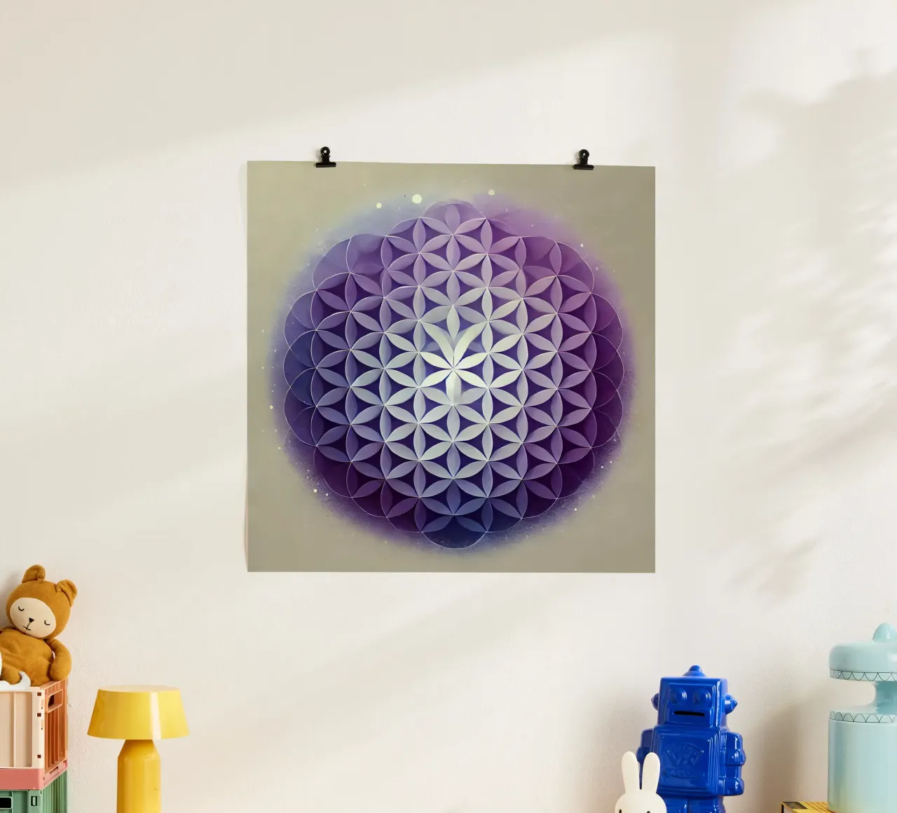 Fiore della vita - viola poster con telaio in alluminio da spiritual
