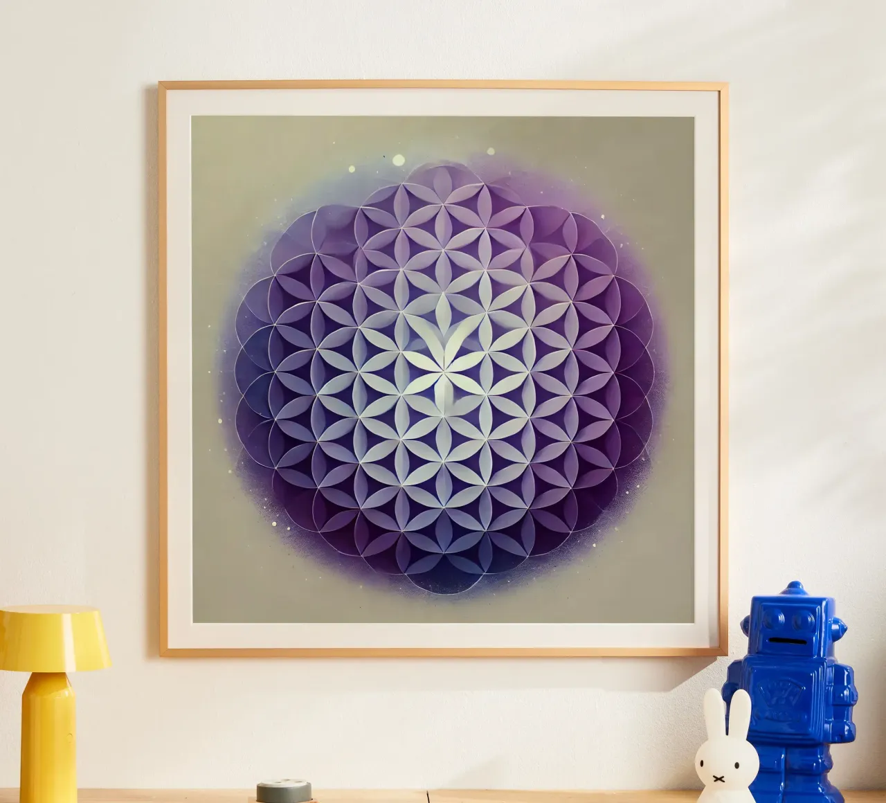 Fiore della vita - viola poster con telaio in alluminio da spiritual