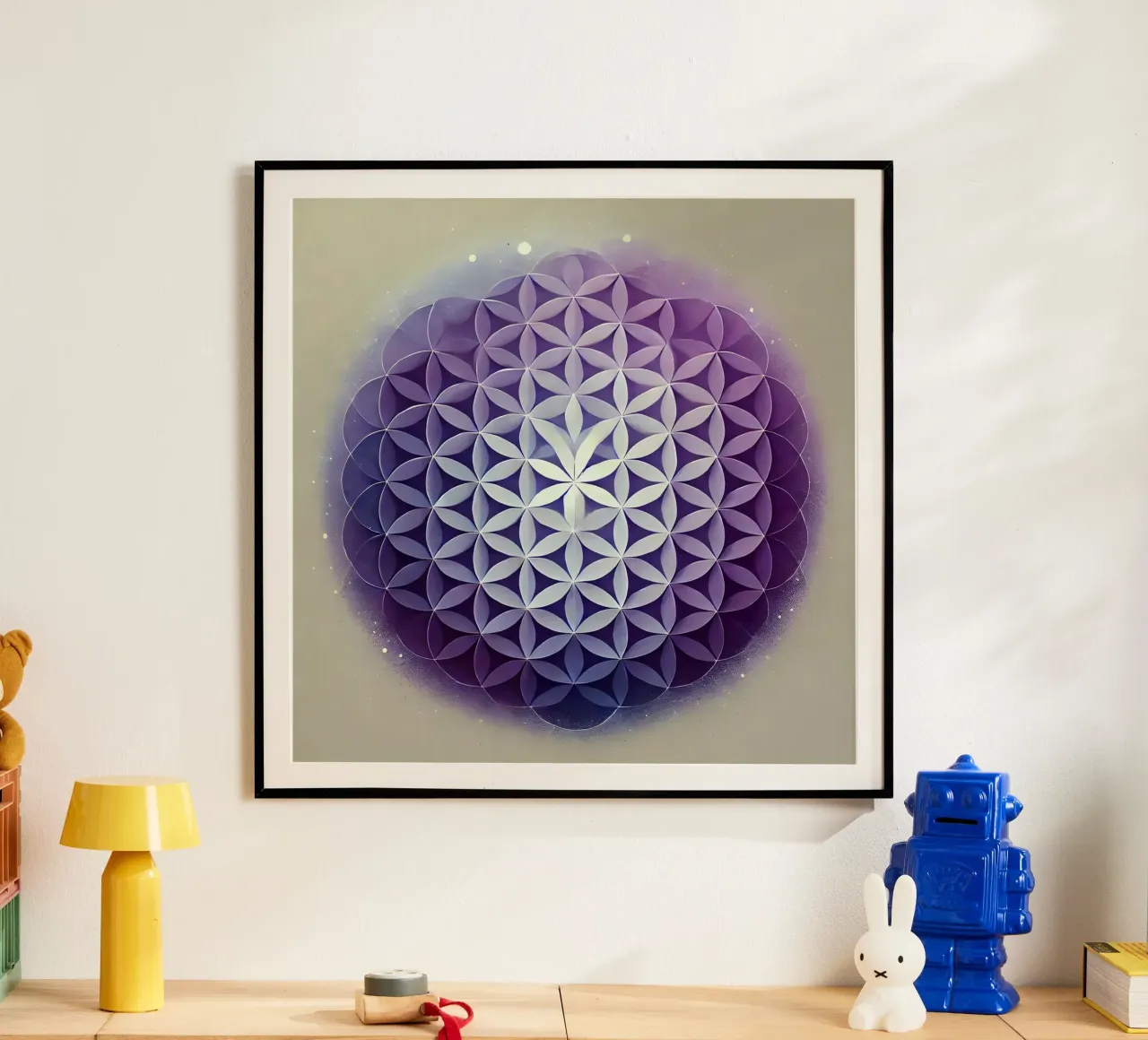 Fiore della vita - viola poster con telaio in alluminio da spiritual