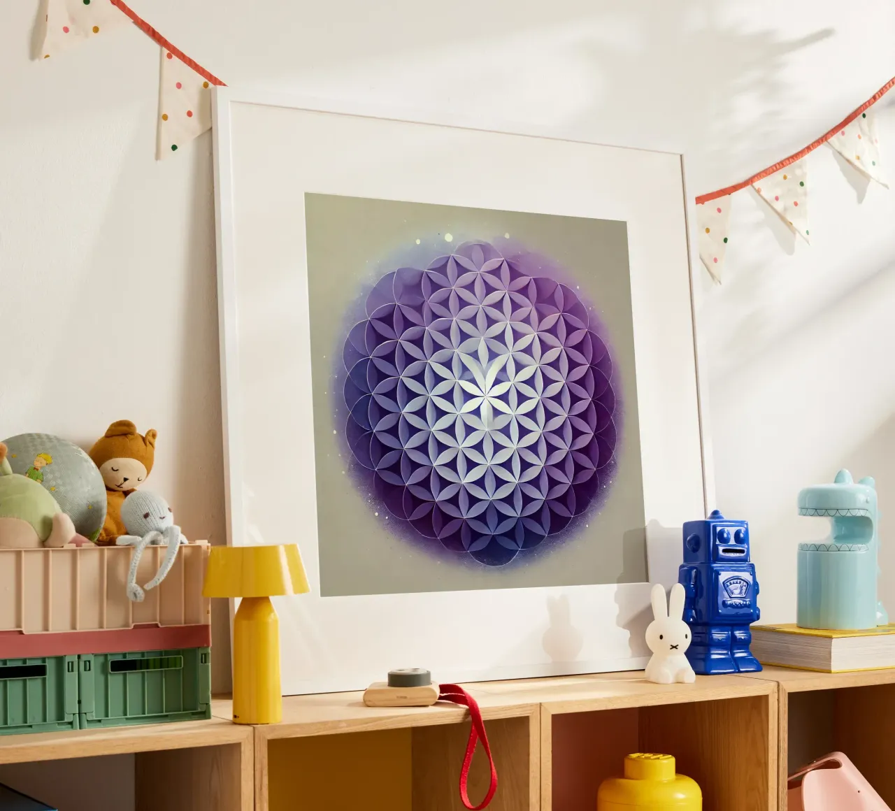 Fiore della vita - viola poster con telaio in alluminio da spiritual