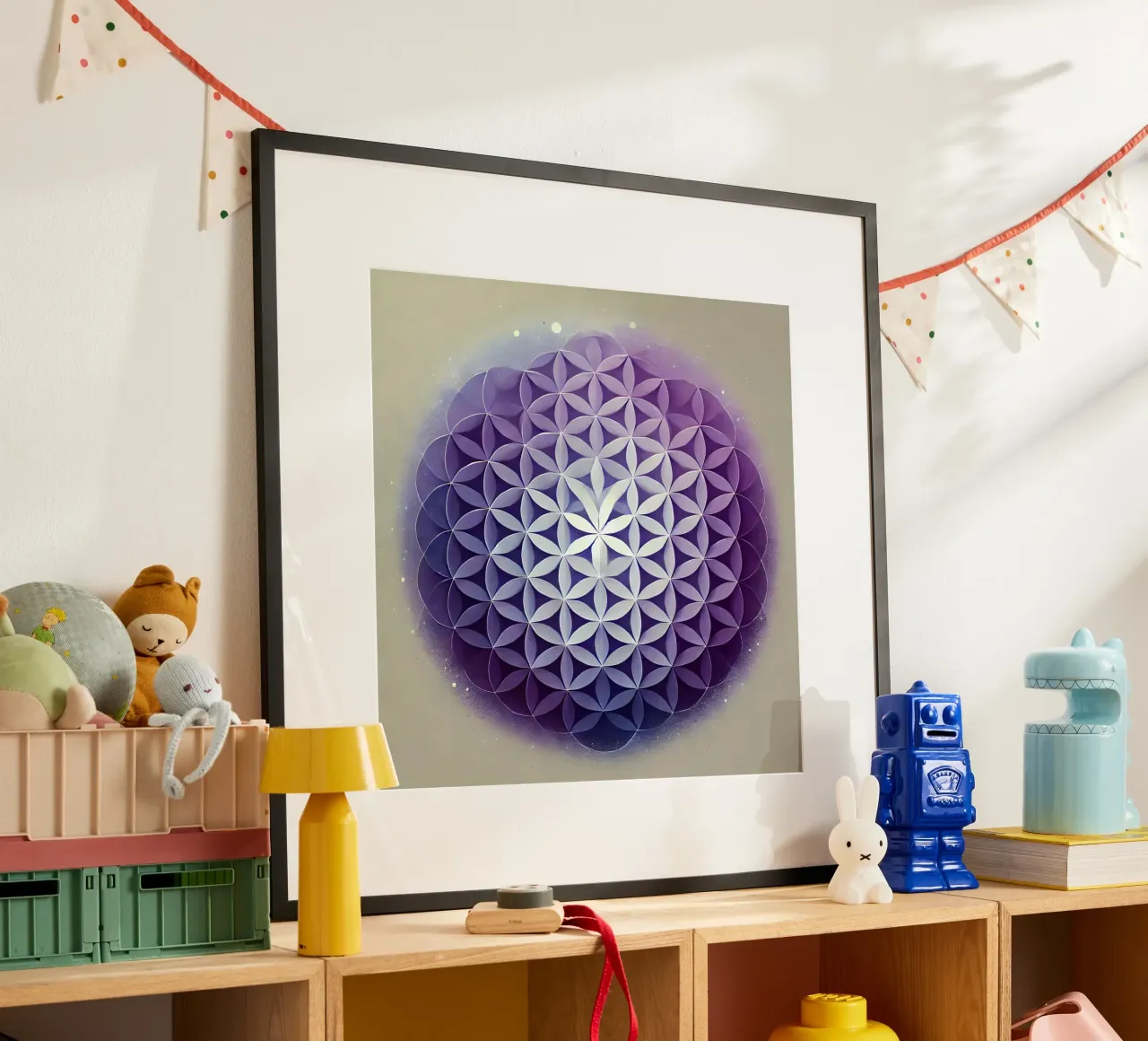Fiore della vita - viola poster con telaio in alluminio da spiritual