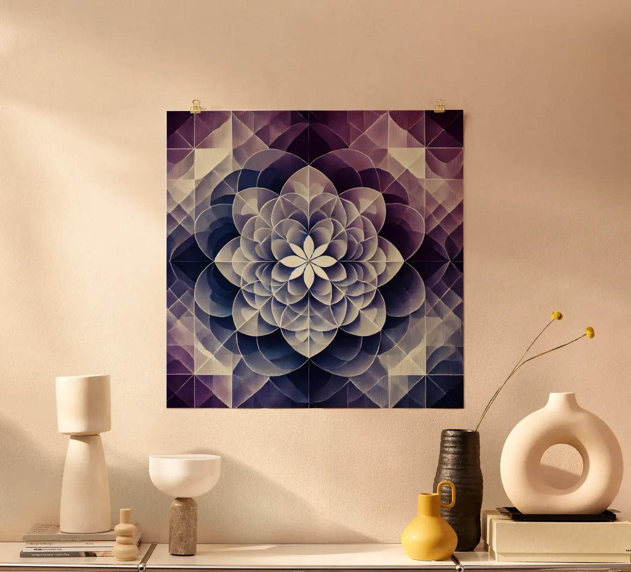 Fiore della vita - viola poster con telaio in alluminio da spiritual