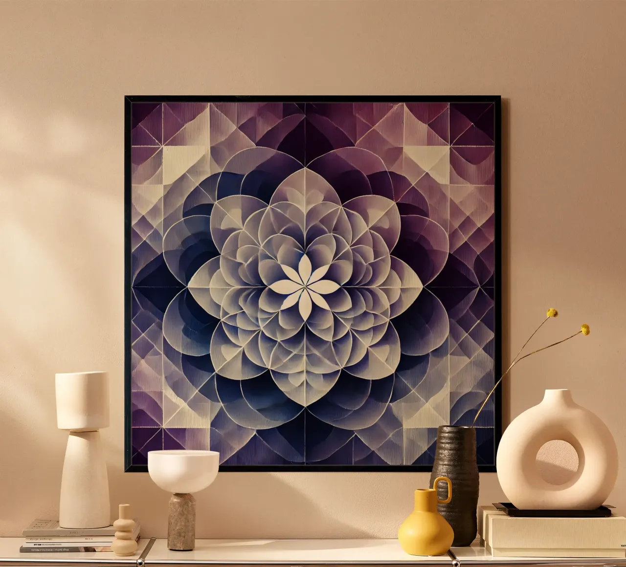 Fiore della vita - viola poster con telaio in alluminio da spiritual