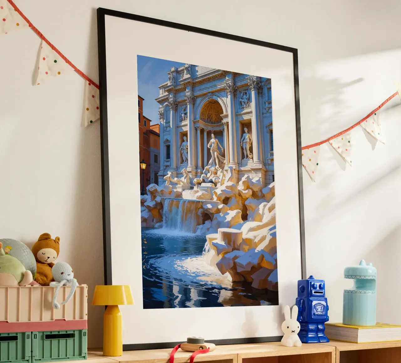 Golden Glow of Trevi Fountain poster con telaio in alluminio da AlbertKlee