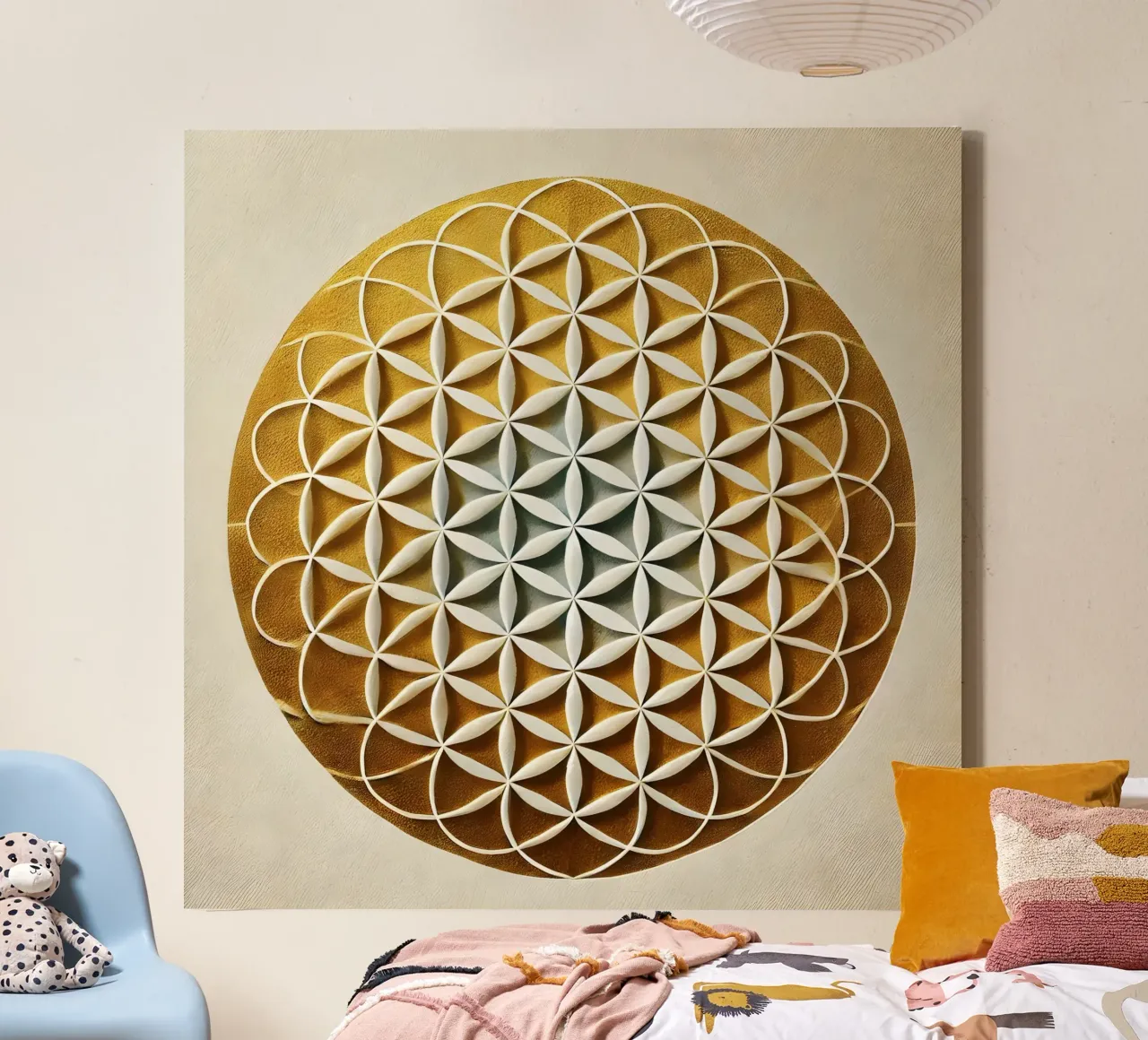Bloem des levens goud canvas met Baklijst van spiritual