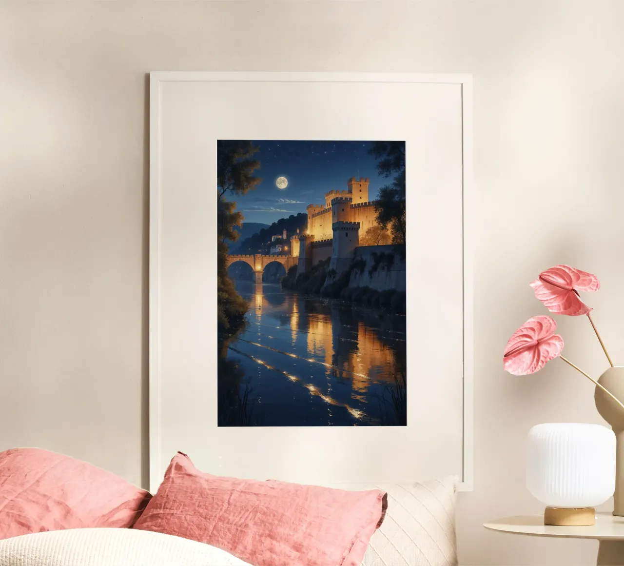 Moonlit Fortress and Glowing Reflections carta hahnemühle da AlbertKlee