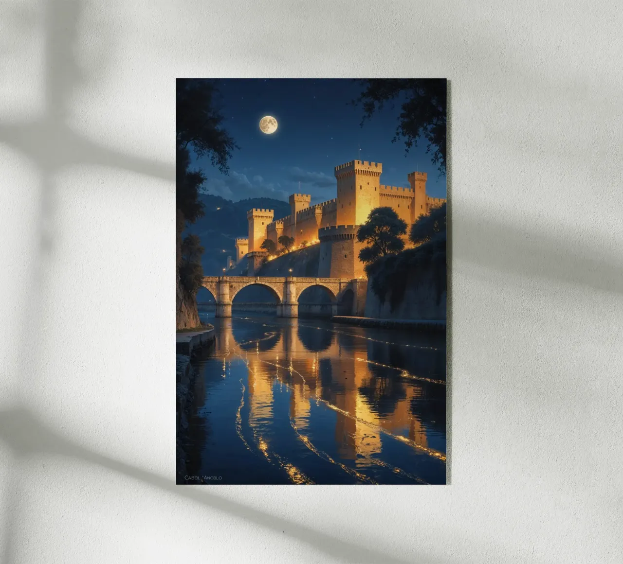 Illuminated Castle Over Still Waters metacrilato de AlbertKlee