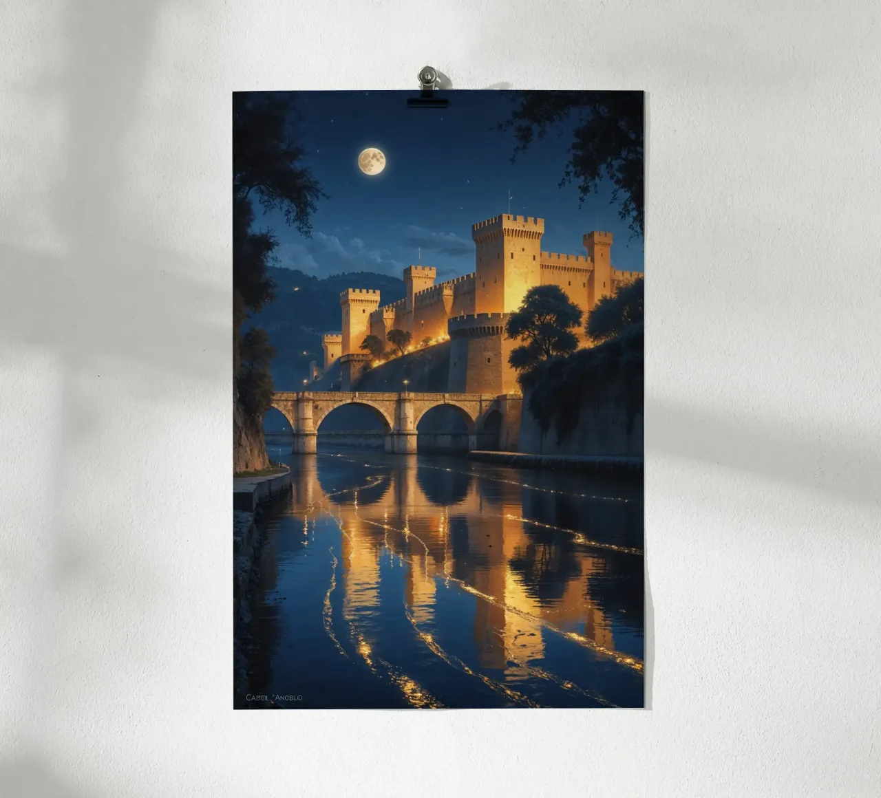 Illuminated Castle Over Still Waters hahnemühle de AlbertKlee