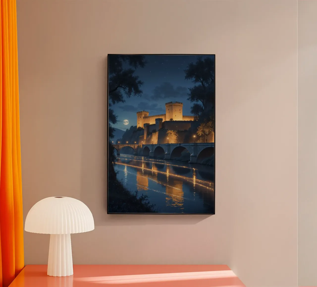 Golden Glow on a Moonlit Castle metacrilato de AlbertKlee