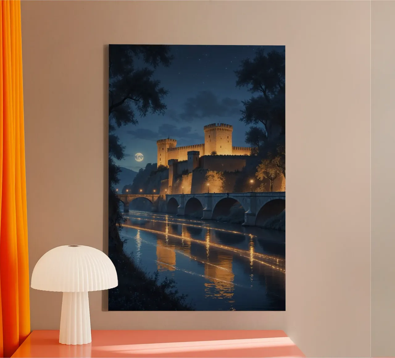 Golden Glow on a Moonlit Castle tela da AlbertKlee
