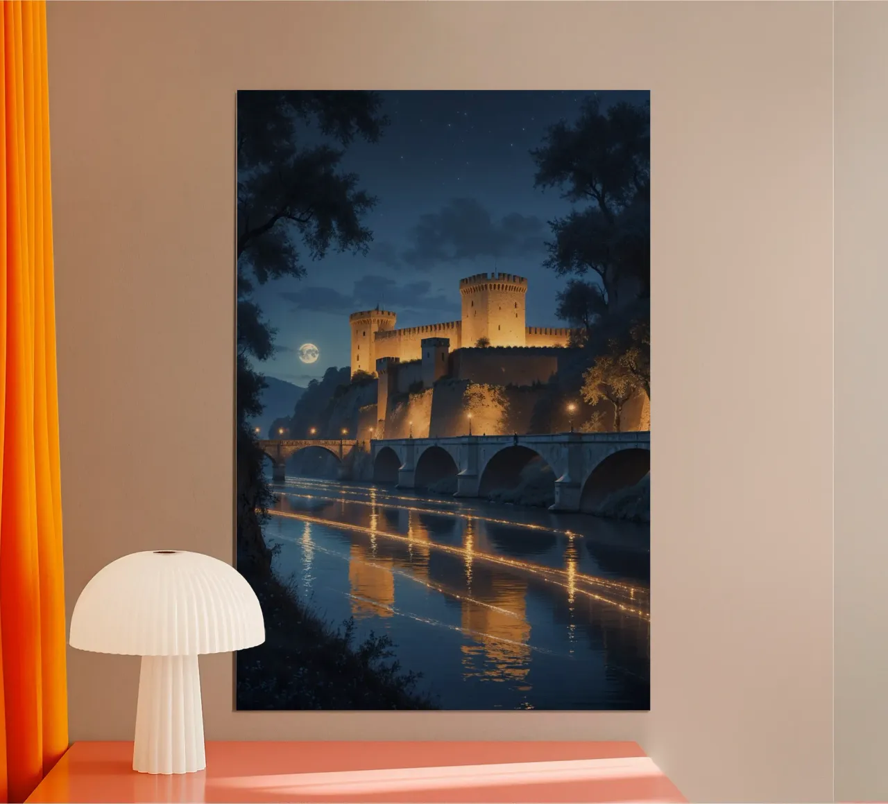 Golden Glow on a Moonlit Castle hahnemühle de AlbertKlee