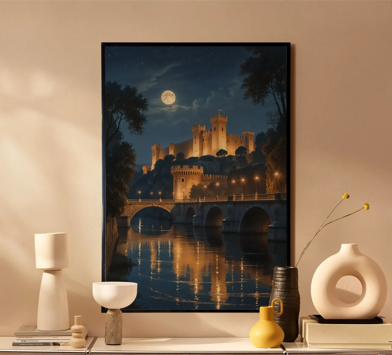 Timeless Castle in Moonlit Tranquility poster da AlbertKlee