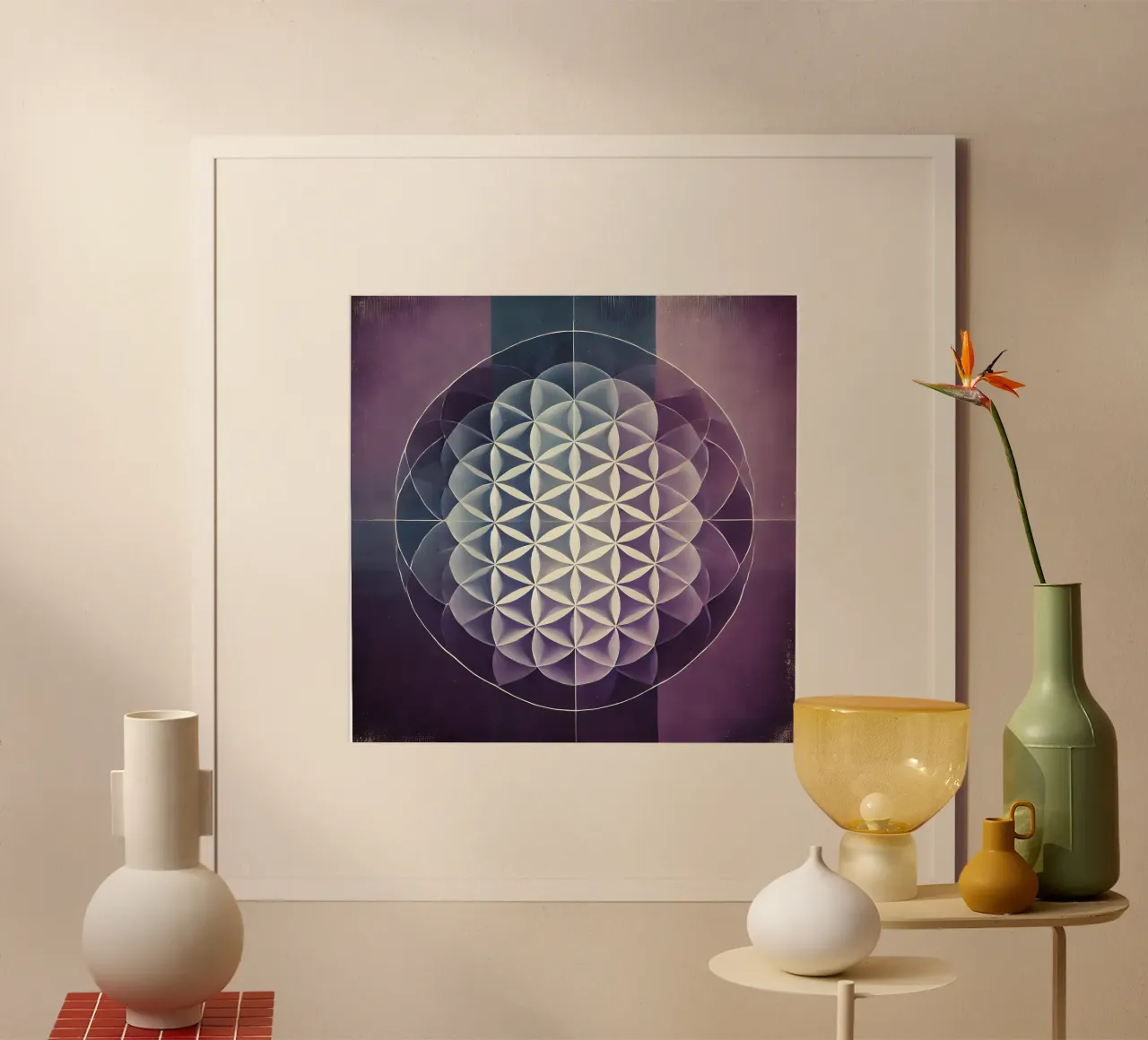 Fiore della vita viola poster con telaio in plastica da spiritual