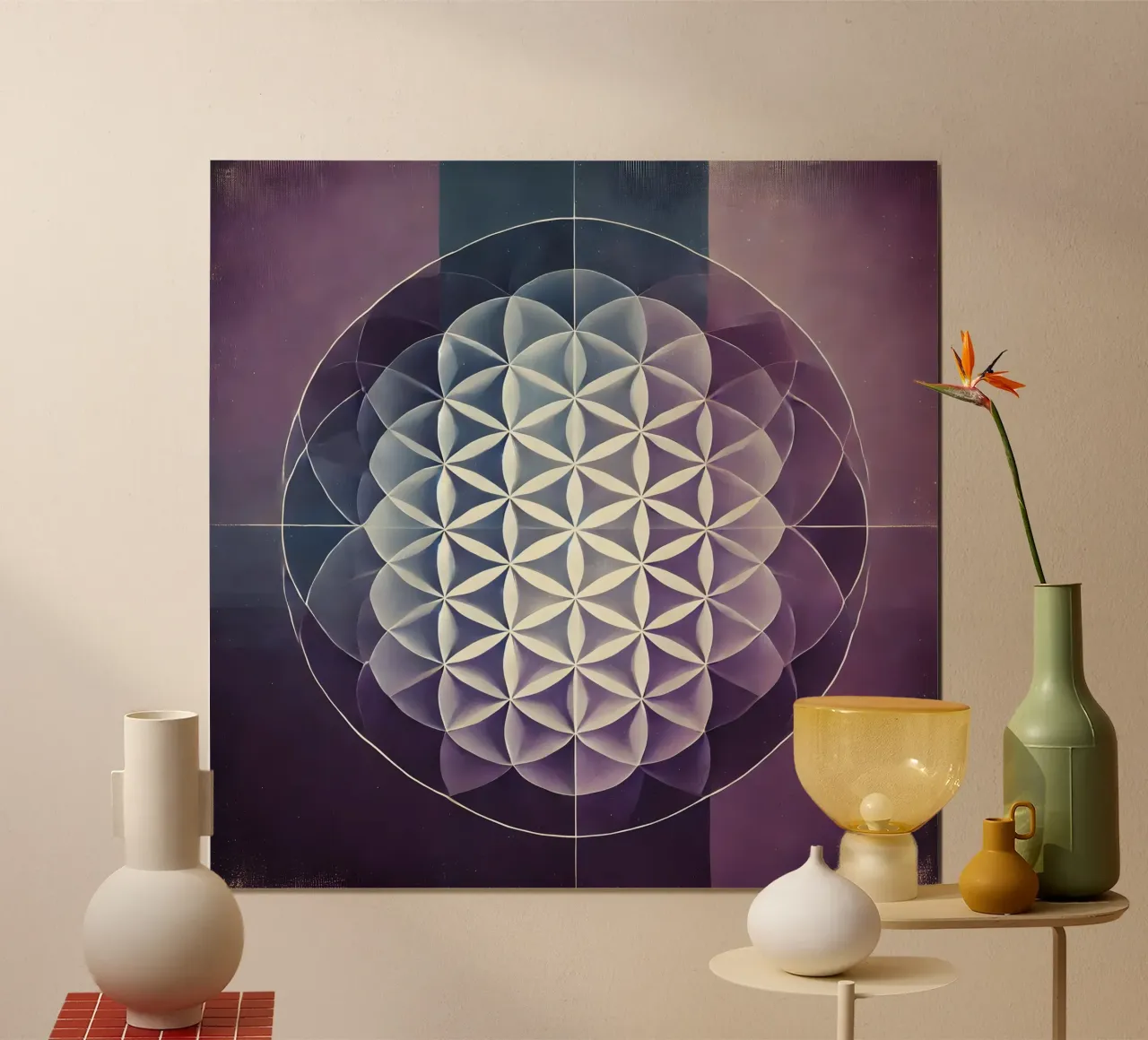 Fiore della vita viola poster con telaio in plastica da spiritual
