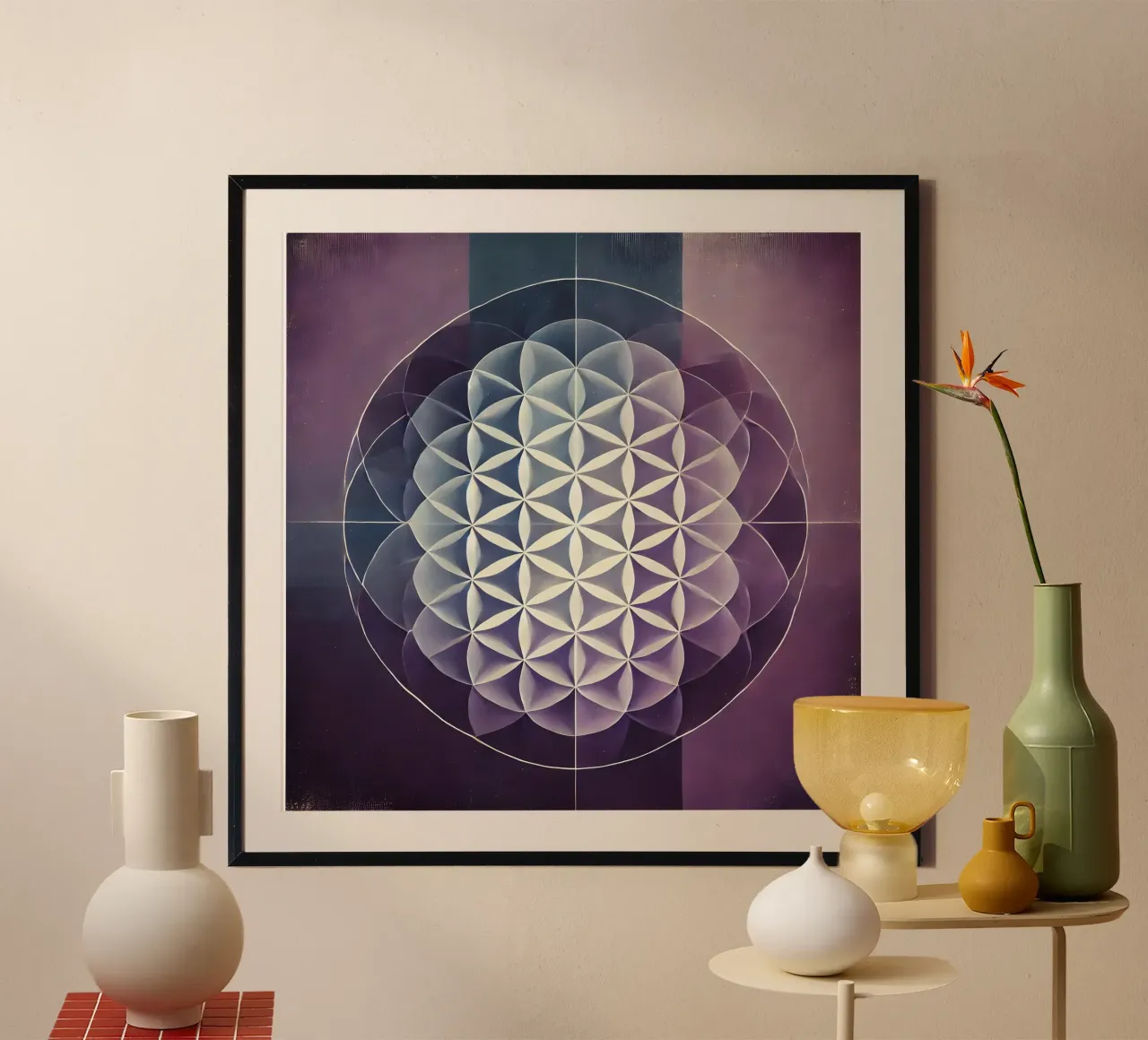 Fiore della vita viola poster con telaio in plastica da spiritual