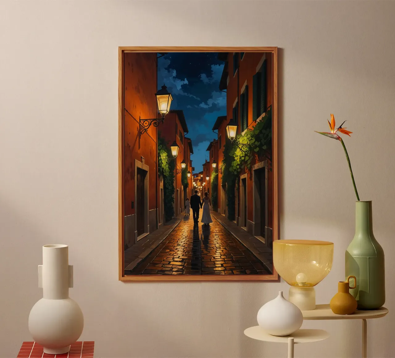 Strolling through Trastevere's Illuminated Night alluminio dibond da AlbertKlee