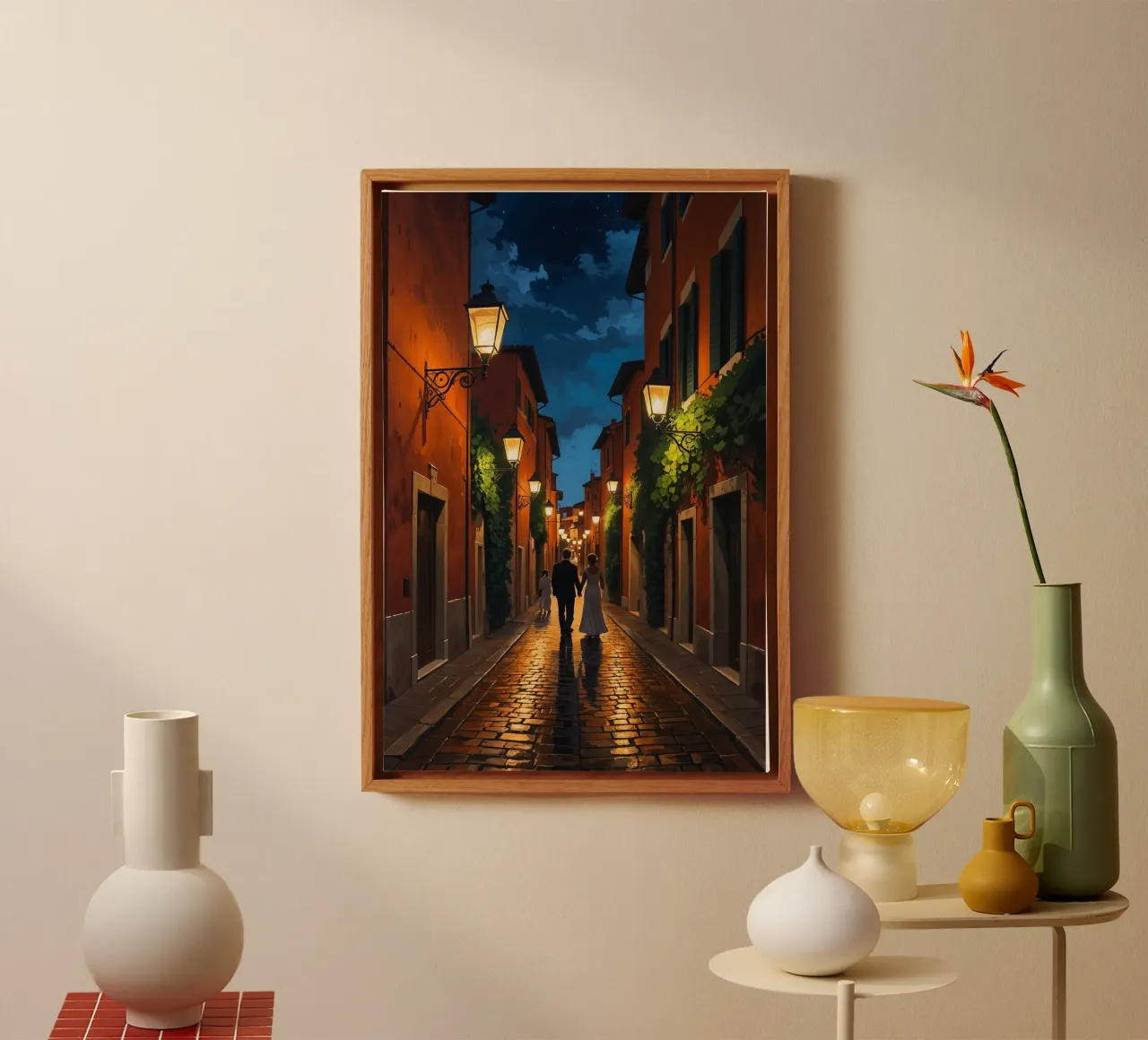 Strolling through Trastevere's Illuminated Night tela con Cornice a cassetta da AlbertKlee