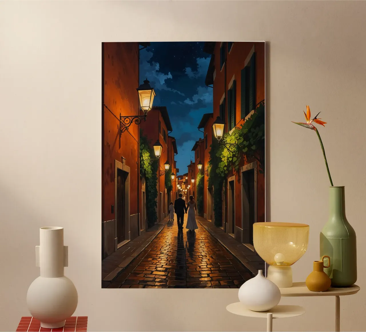 Strolling through Trastevere's Illuminated Night tela con Cornice a cassetta da AlbertKlee