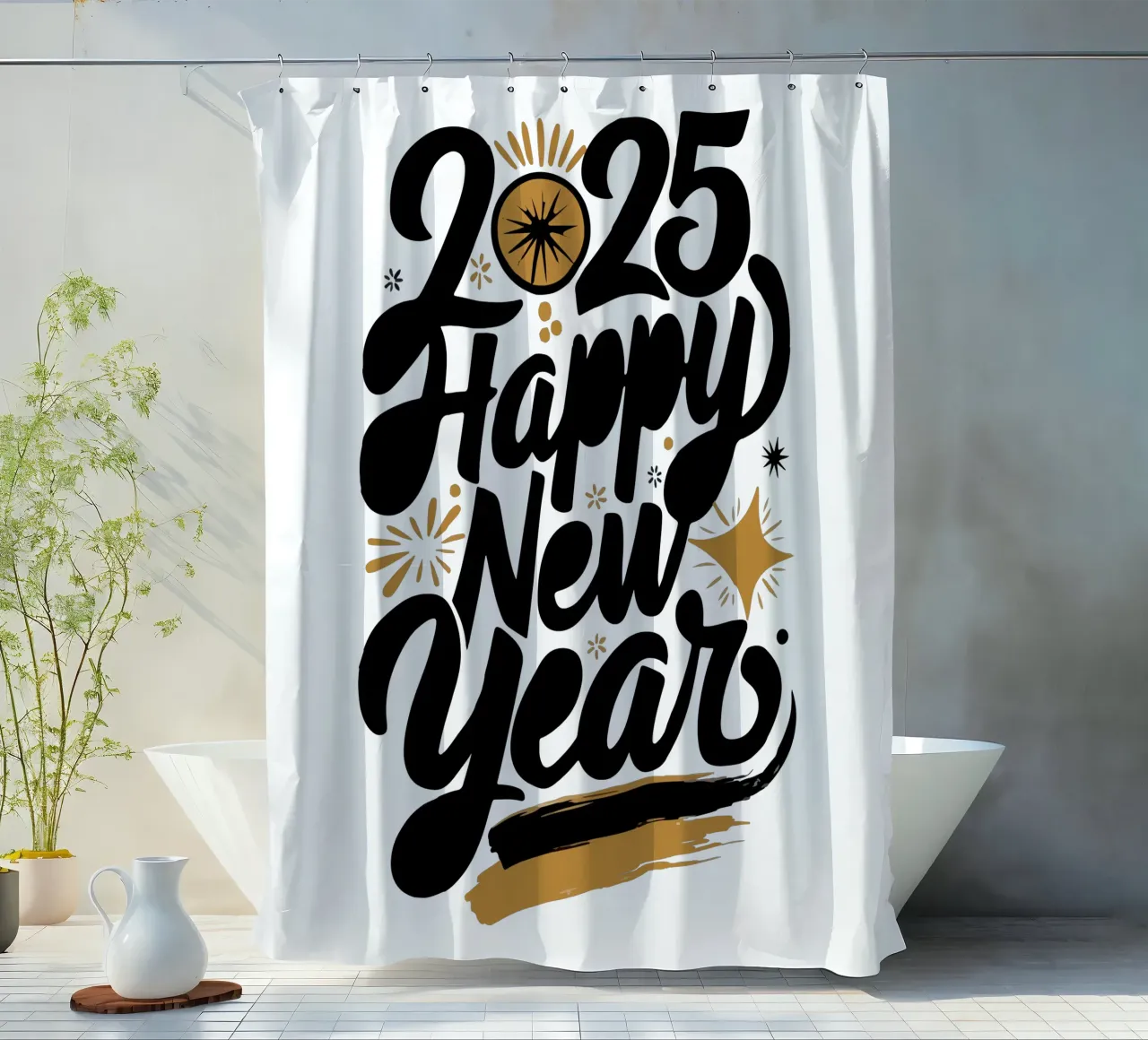 2025 Happy New Year tenda da doccia da edsonramosart