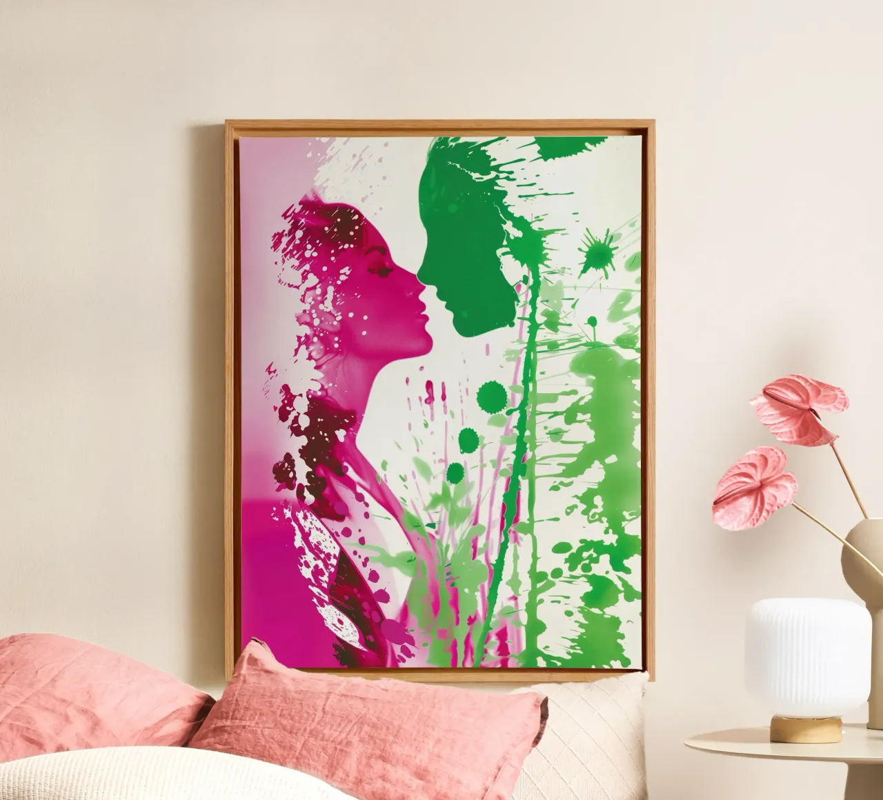 The Kiss | Photography and Action Painting Mixed Media canvas with Floater frame by Autofocus