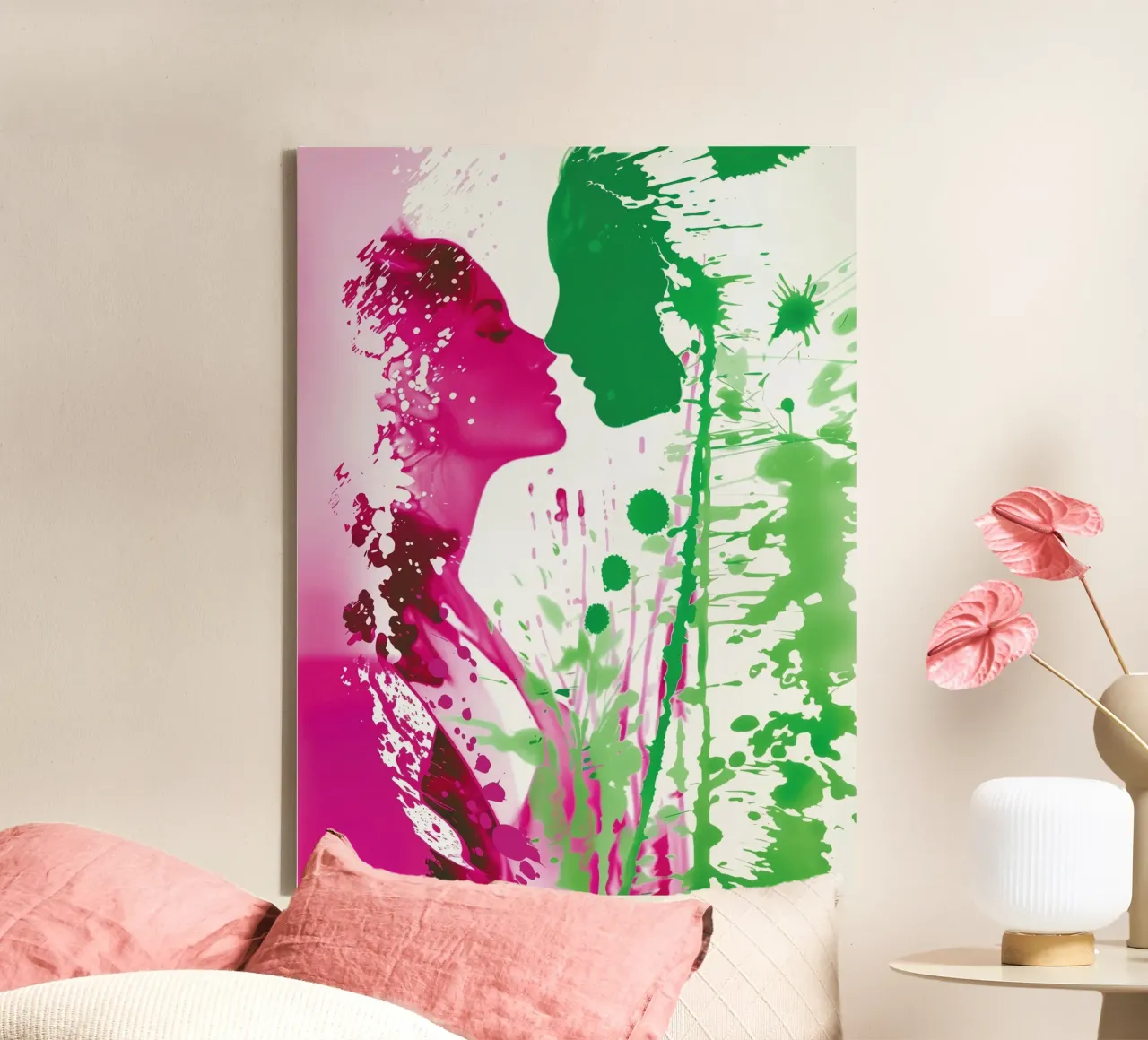 The Kiss | Photography and Action Painting Mixed Media canvas with Floater frame by Autofocus