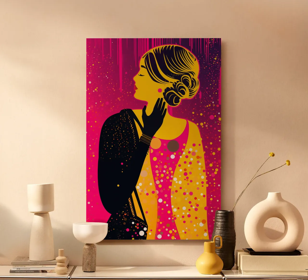 Neon moderno Klimt a pois Pop Art Donna alluminio dibond da Autofocus