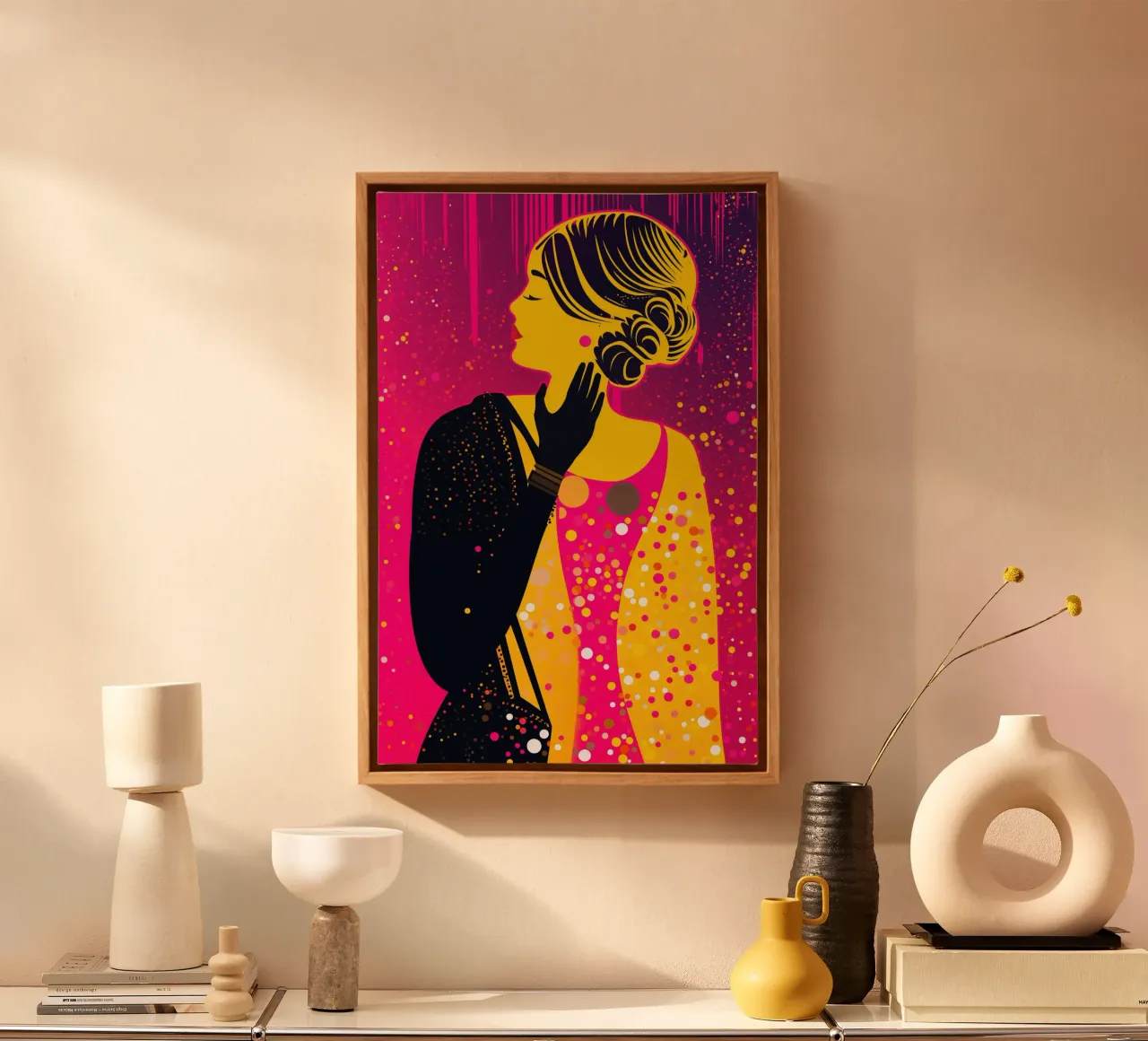 Neon moderno Klimt a pois Pop Art Donna tela con Cornice a cassetta da Autofocus