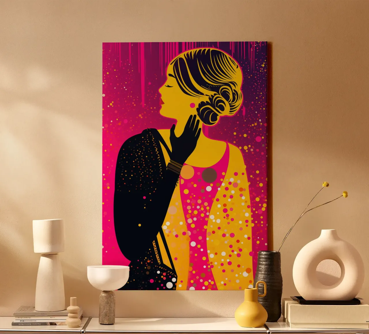 Neon moderno Klimt a pois Pop Art Donna tela con Cornice a cassetta da Autofocus