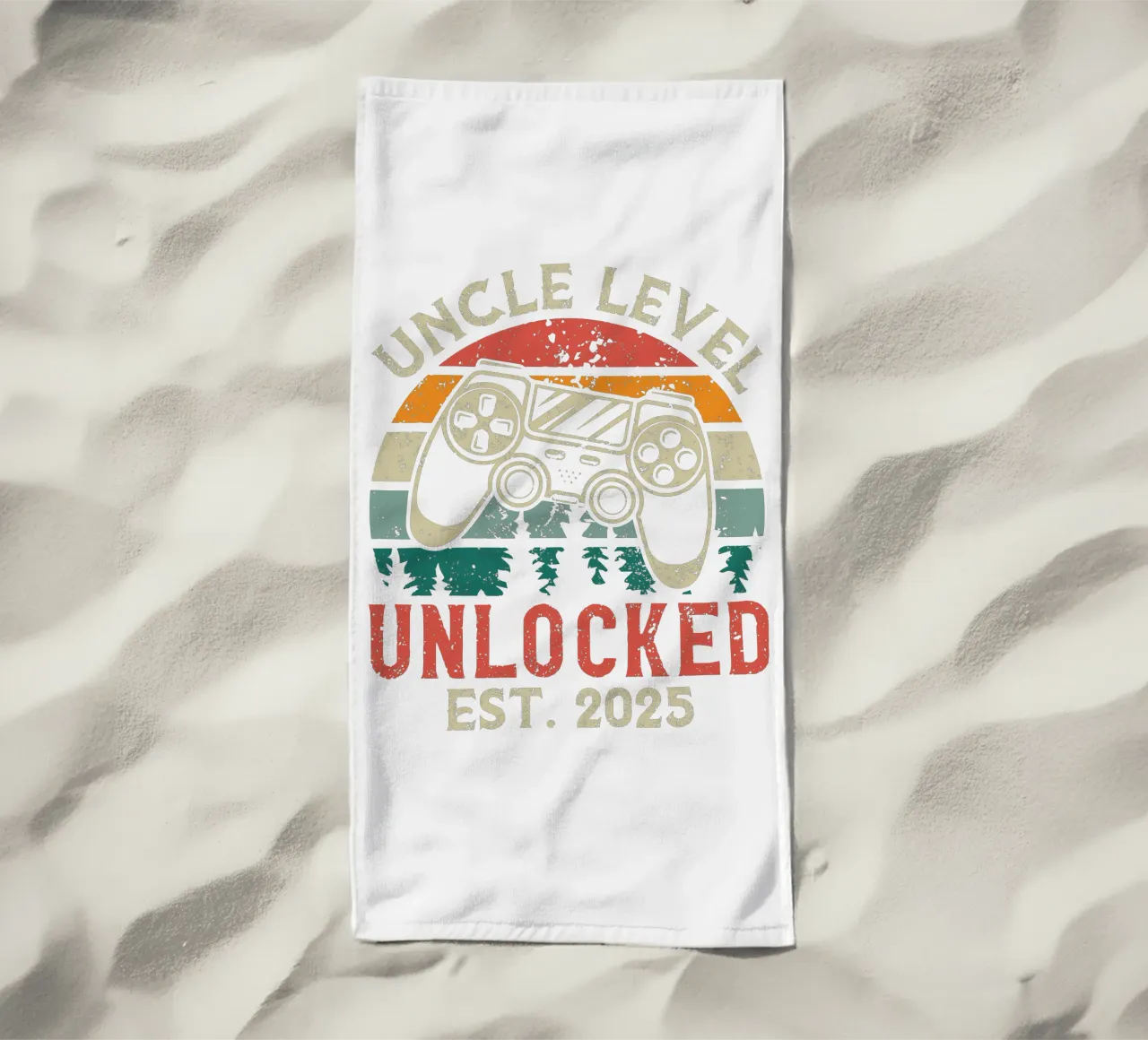 Uncle Level Unlocked Est. 2025 beach towel by edsonramosart