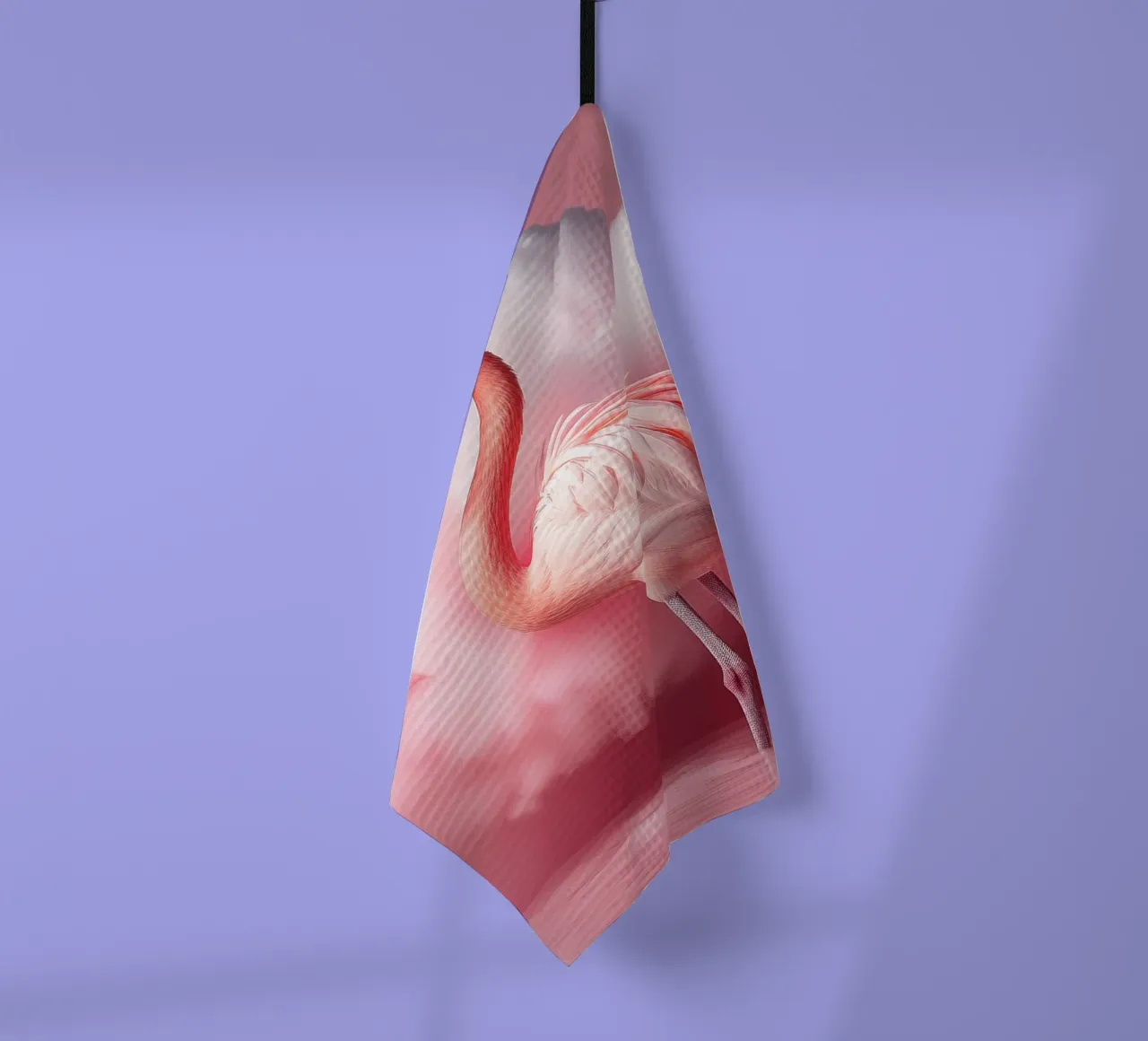 Graceful Pink Flamingo with Dreamy Cloud Background tea towel by FlexiDesignsByK