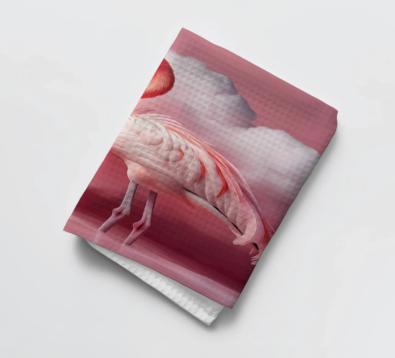 Graceful Pink Flamingo with Dreamy Cloud Background tea towel by FlexiDesignsByK