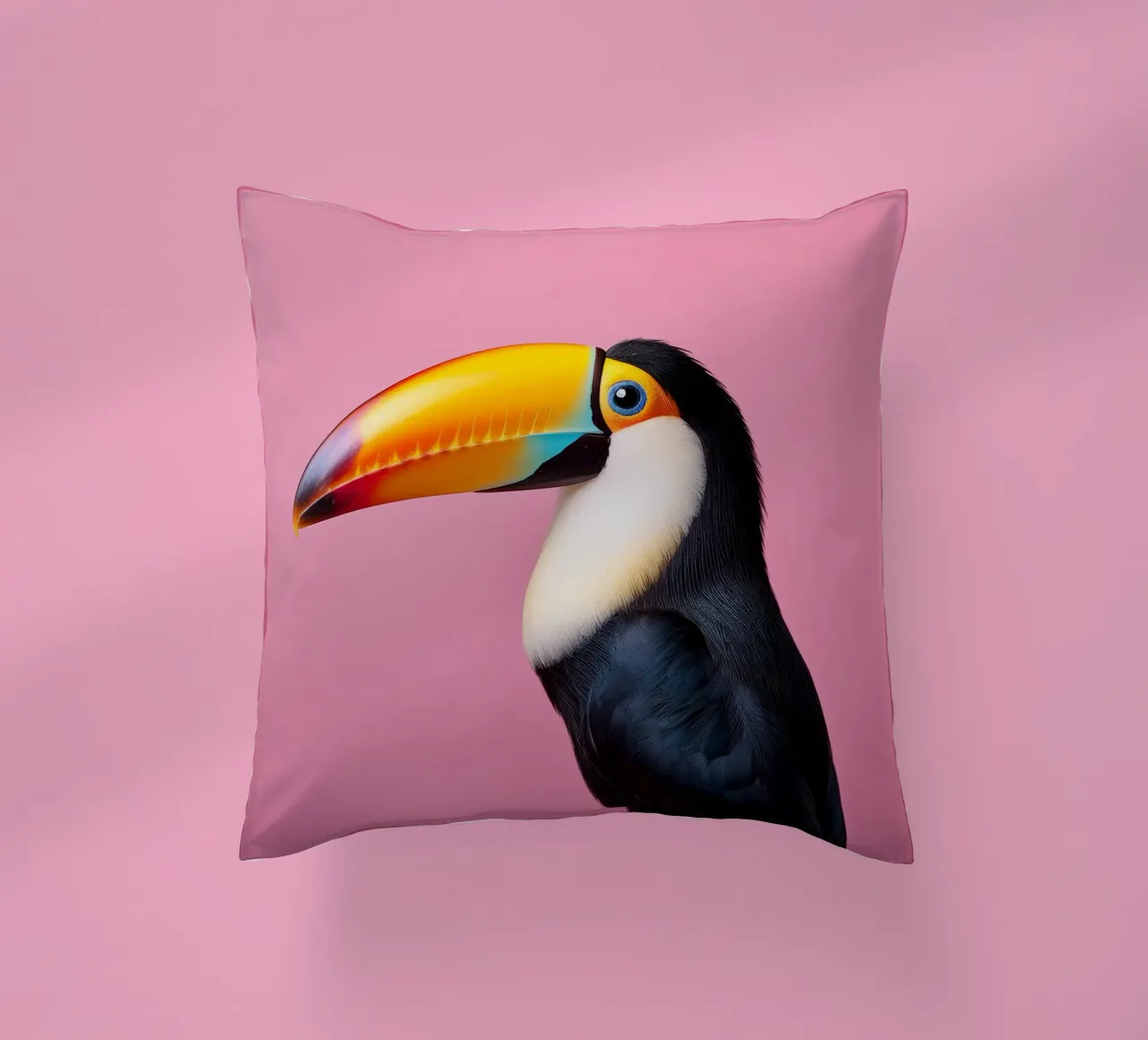 Ritratto di tucano vivace su uno sfondo rosa intenso cuscino da FlexiDesignsByK