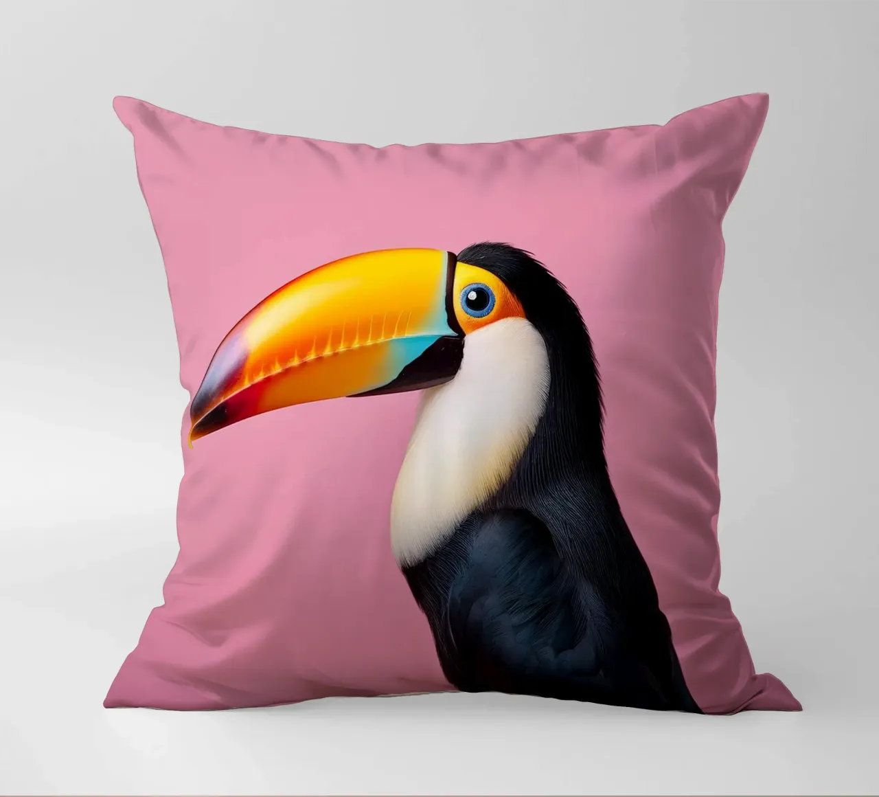 Ritratto di tucano vivace su uno sfondo rosa intenso cuscino da FlexiDesignsByK