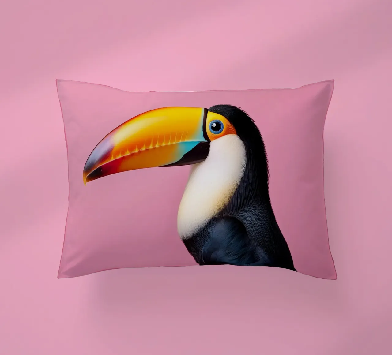 Ritratto di tucano vivace su uno sfondo rosa intenso cuscino da FlexiDesignsByK