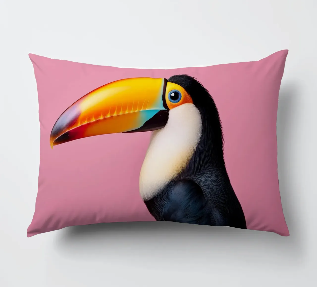 Ritratto di tucano vivace su uno sfondo rosa intenso cuscino da FlexiDesignsByK