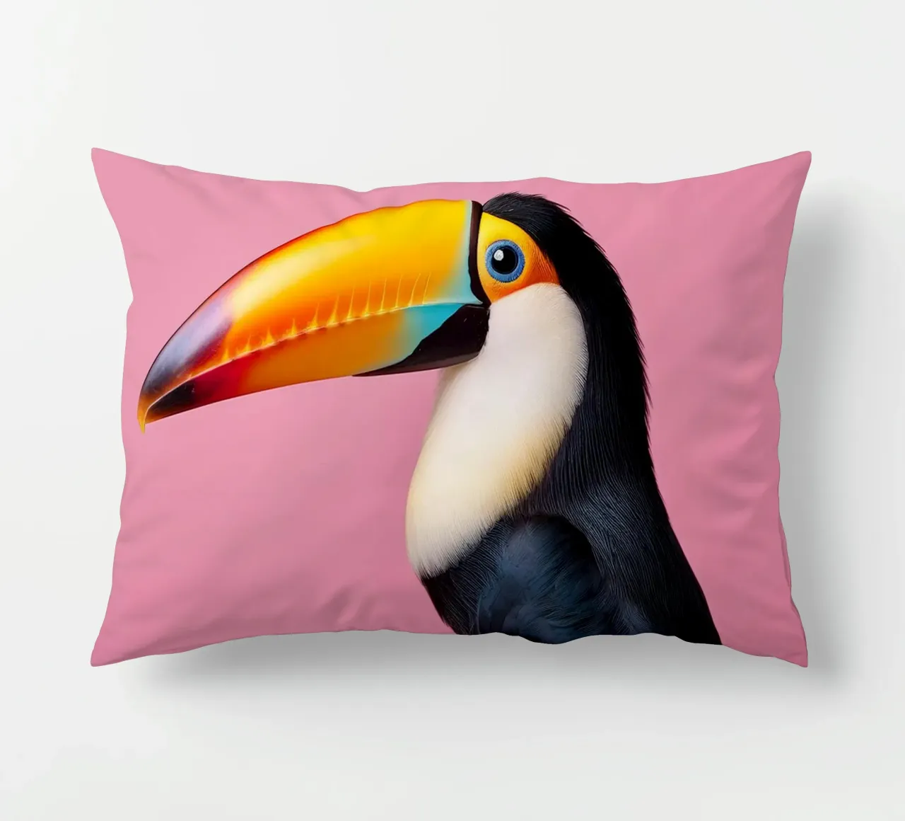 Ritratto di tucano vivace su uno sfondo rosa intenso cuscino da FlexiDesignsByK