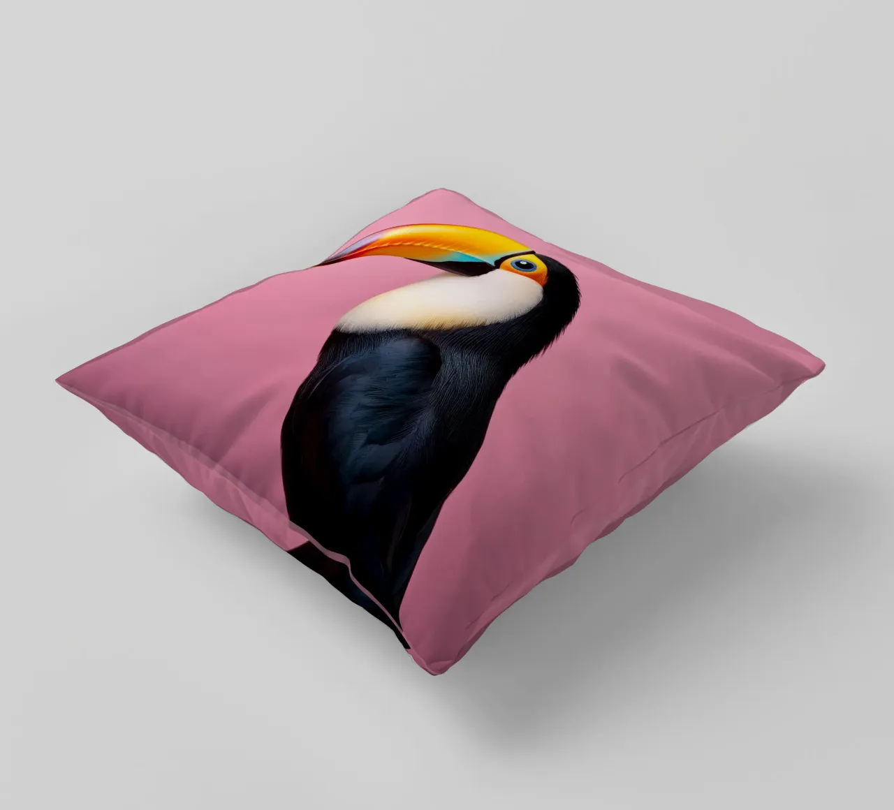Ritratto di tucano vivace su uno sfondo rosa intenso cuscino da FlexiDesignsByK