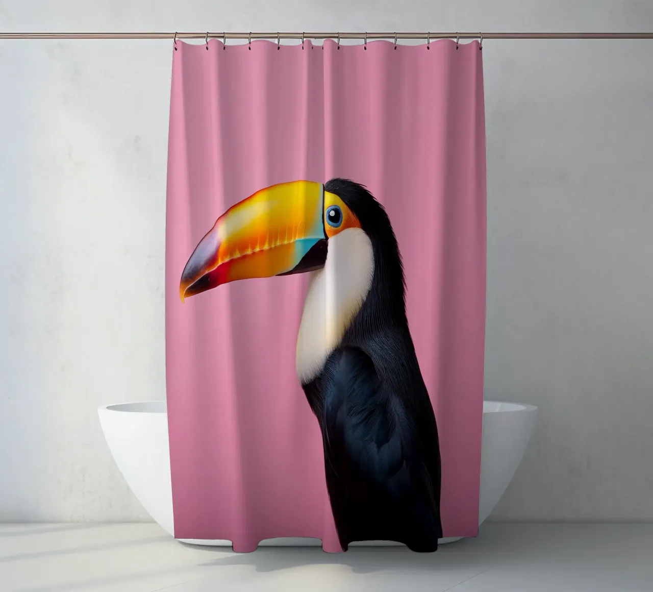 Vibrant Toucan Portrait Against Bold Pink Background shower curtain by FlexiDesignsByK