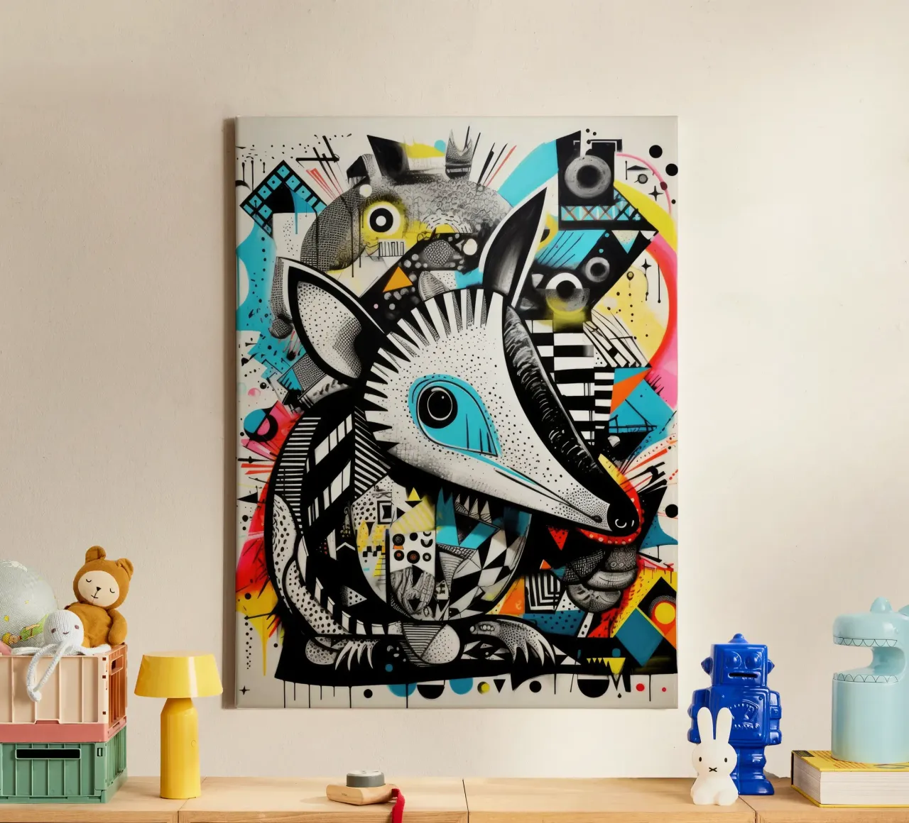 graffiti dieren canvas met Baklijst van Art Digital Visuel