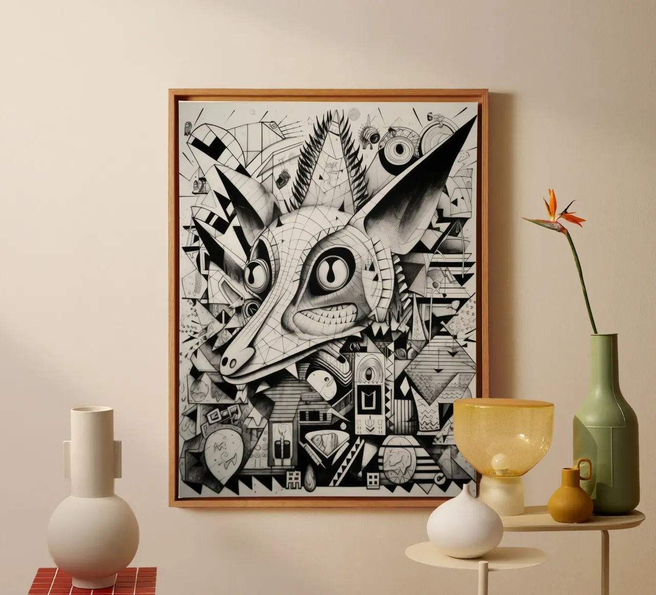 graffiti dieren canvas met Baklijst van Art Digital Visuel