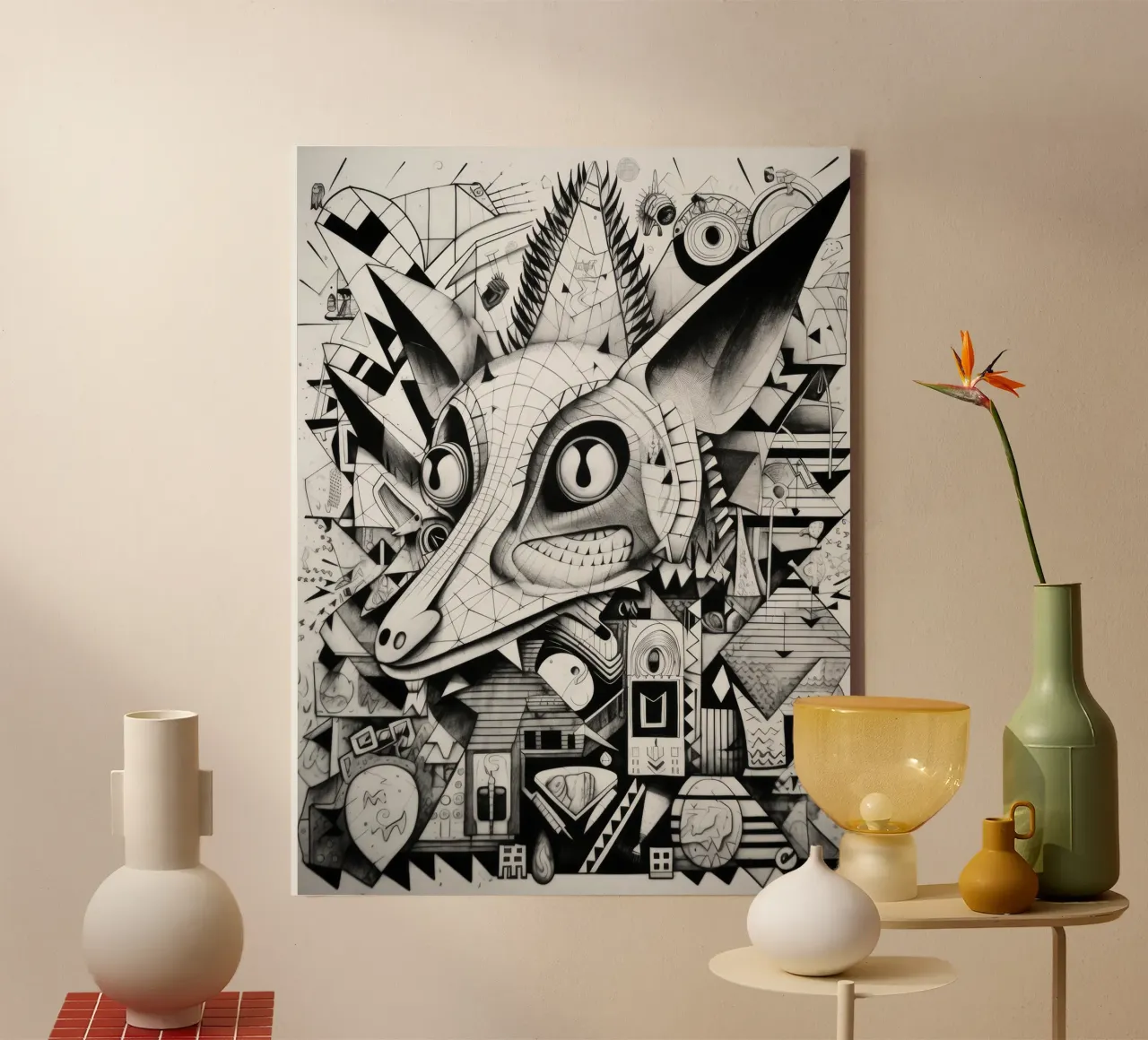 graffiti dieren canvas met Baklijst van Art Digital Visuel