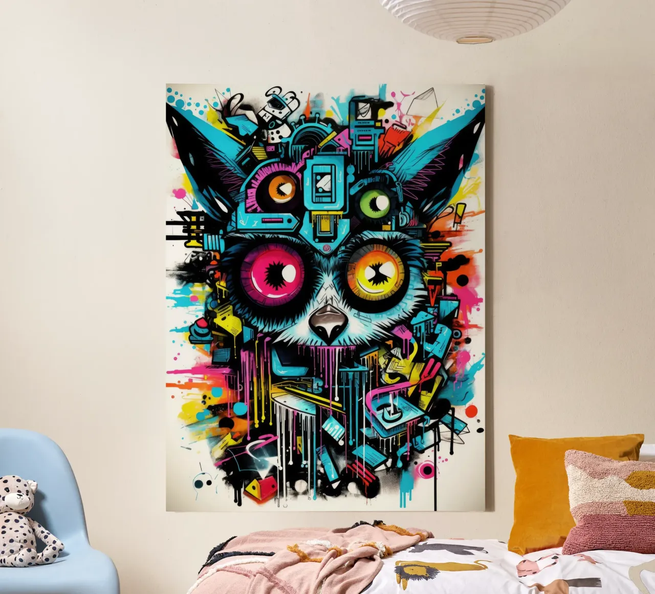 graffiti dieren canvas met Baklijst van Art Digital Visuel