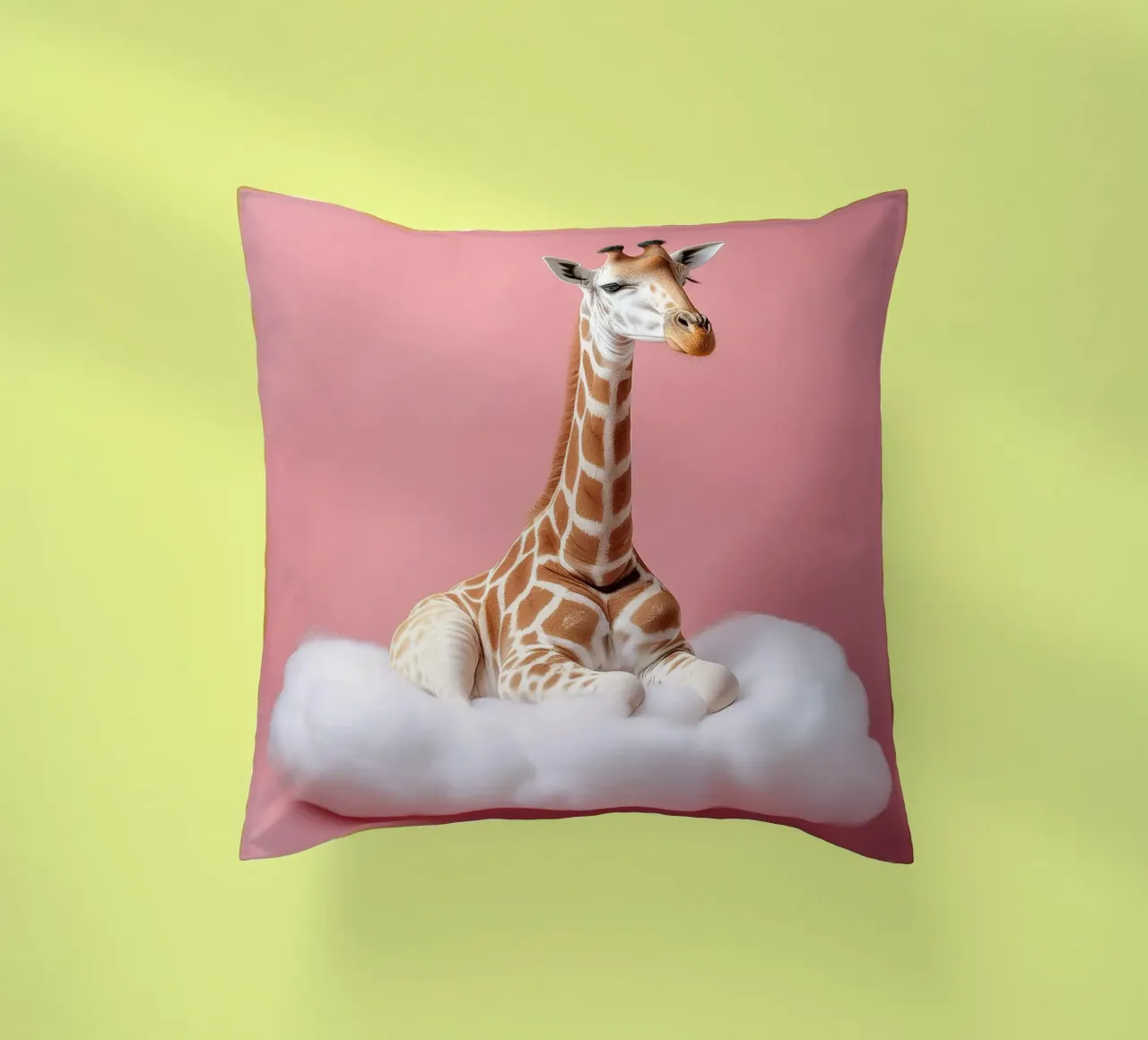 Dreamy Giraffe Resting on a Fluffy Cloud Art Print decorative cushion by FlexiDesignsByK
