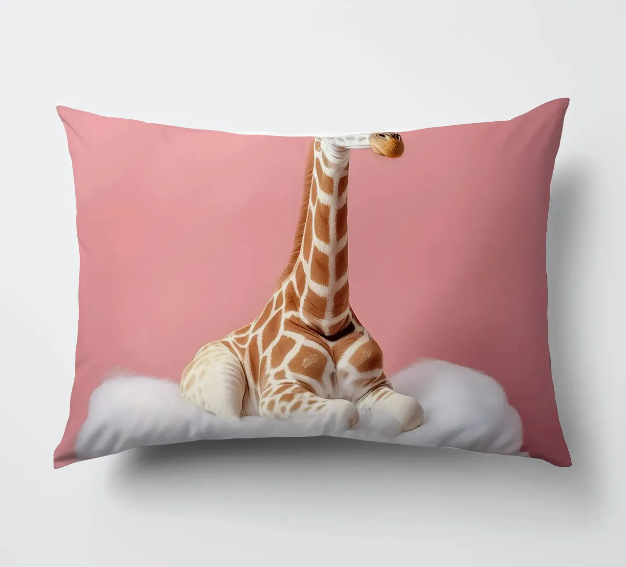 Dreamy Giraffe Resting on a Fluffy Cloud Art Print decorative cushion by FlexiDesignsByK